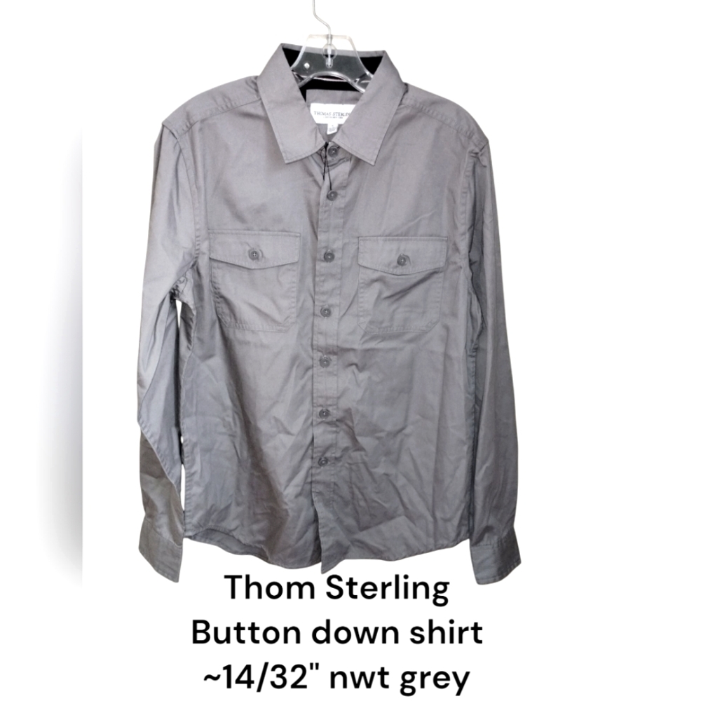 Thomas Sterling Gray Button-Up Shirt S Nwt